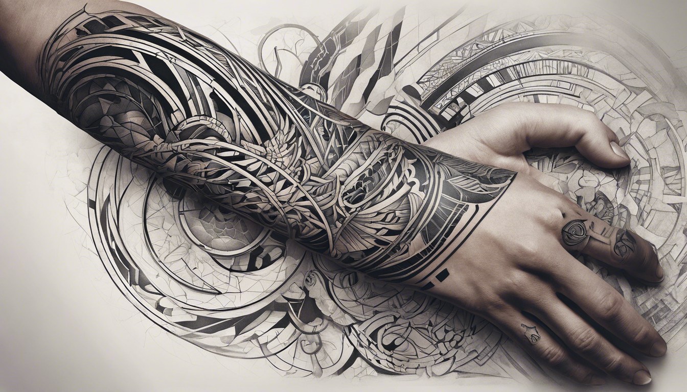 A visually captivating arm tattoo illustration featuring abstract line art, tailored specifically for men seeking discreet yet stylish patterns