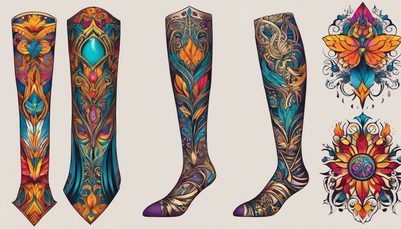 A visually captivating tattoo pattern for women's legs, showcasing symbolic sensations