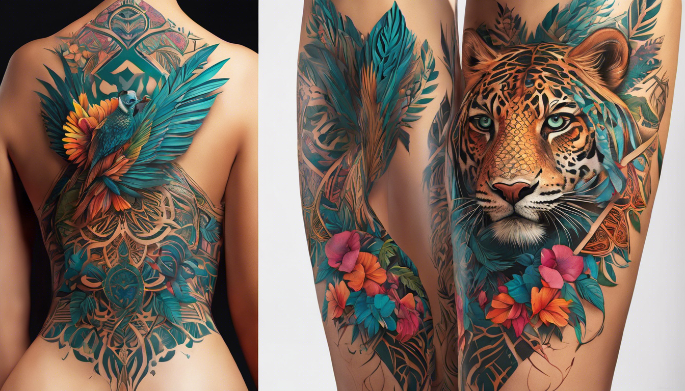 A stunning tattoo image showcasing cool patterns for women's legs, inspired by the Animal Kingdom