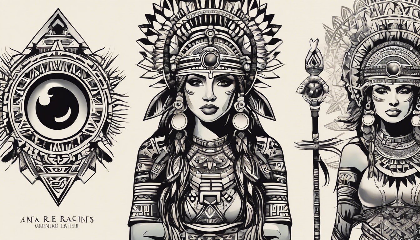 An eye-catching tattoo image showcasing small Aztec patterns for women, with a focus on Warrior Goddess tattoos