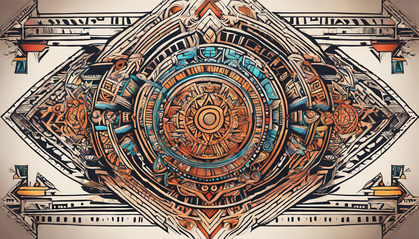 A stunning tattoo image inspired by Small Aztec Tattoo Patterns for Women, with a focus on Sun Stone Tattoos