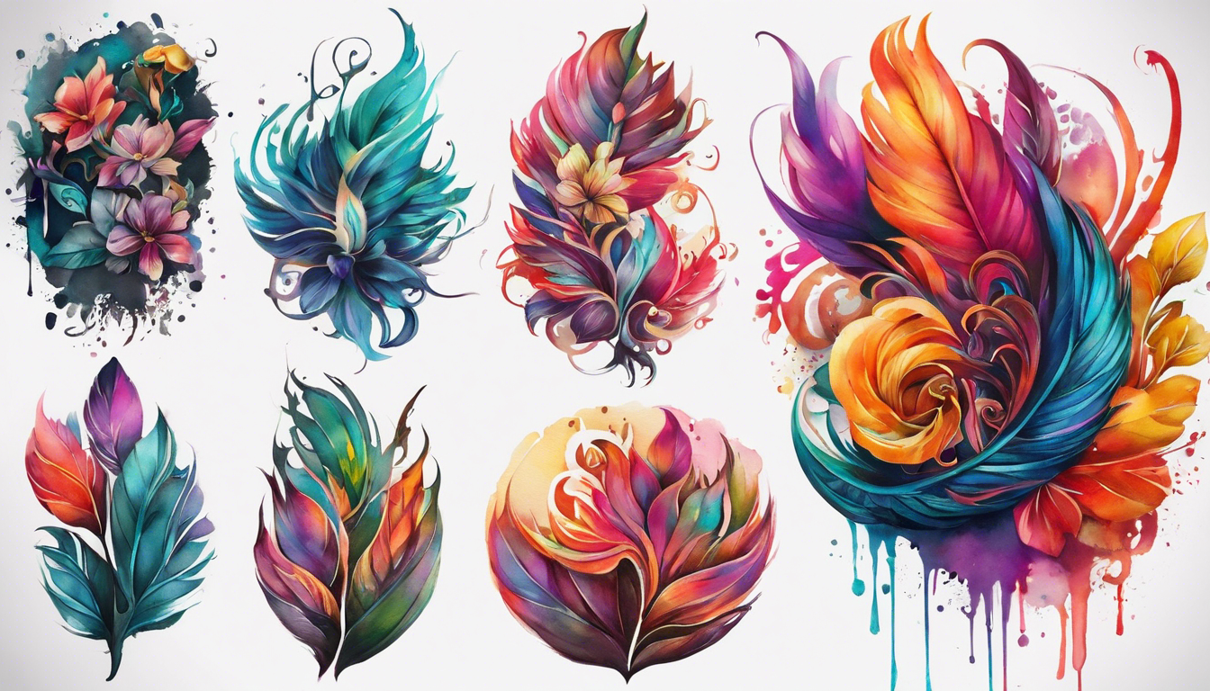 A captivating watercolor name tattoo design on any part of the body, incorporating vibrant hues and flowing brushstrokes to achieve a realistic tattoo style