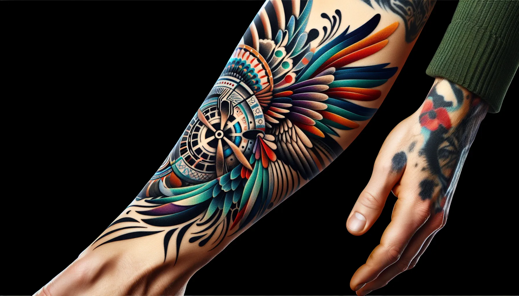 Arte de tatuaje de ala de avion colorida