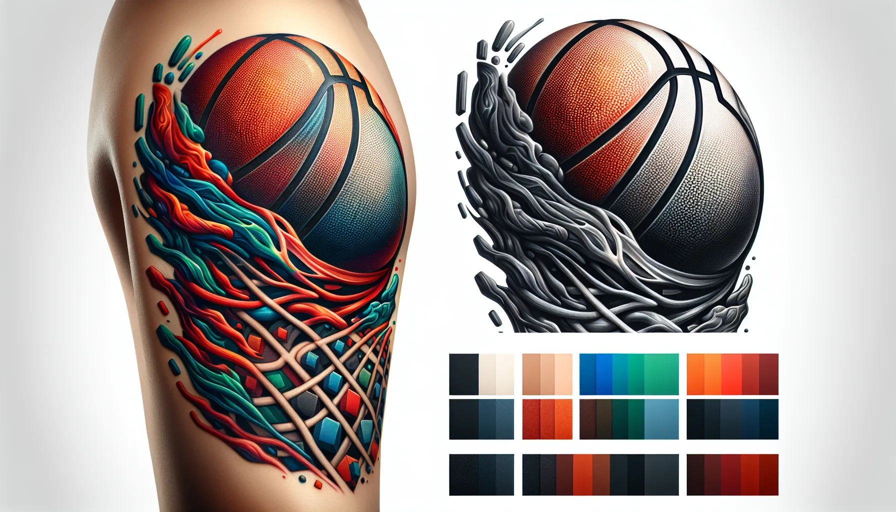 Concepto de tatuaje de baloncesto en 3D