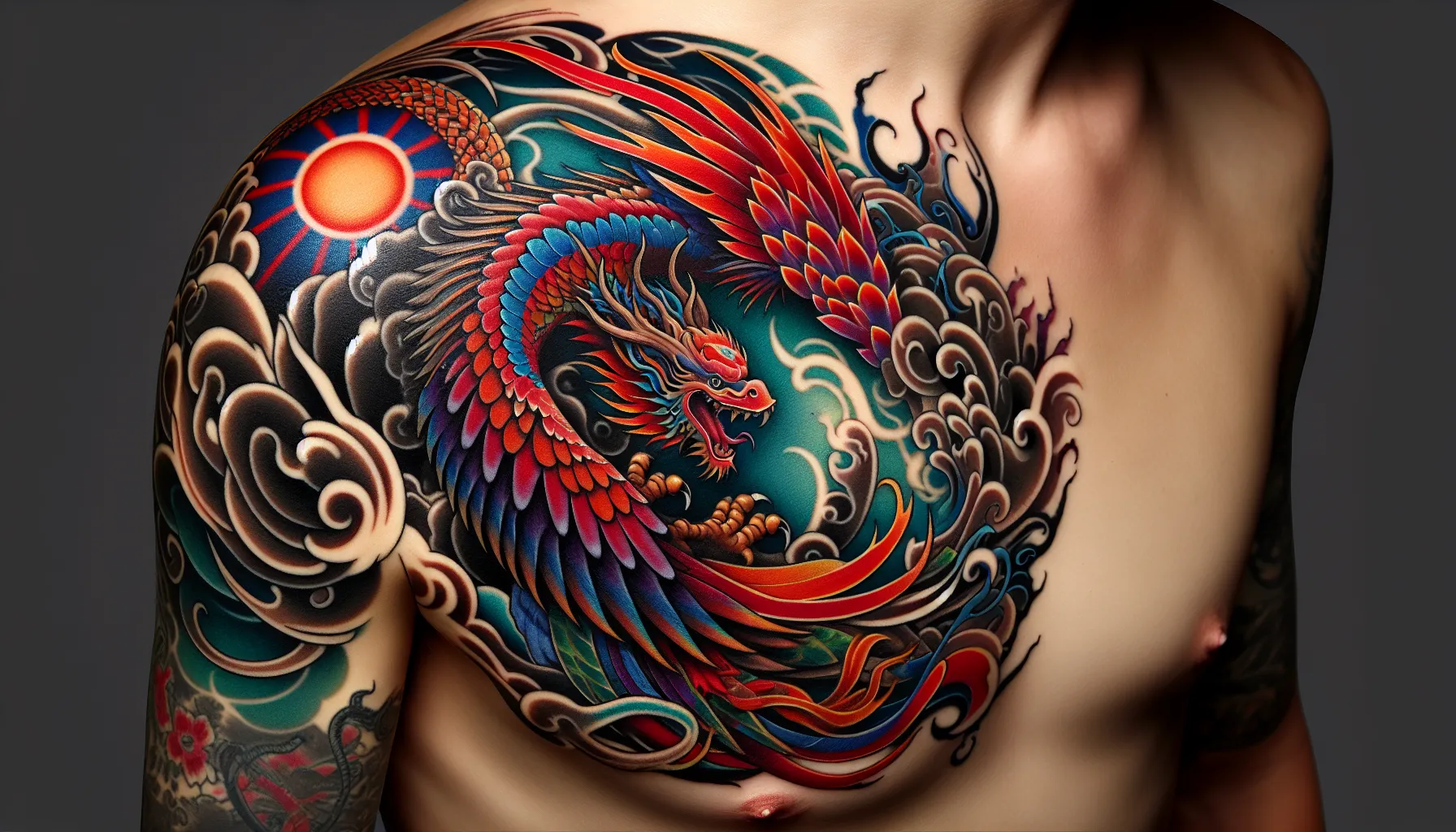 9 Diseños de Tatuajes de Fénix en el Pecho - TatuajePedia