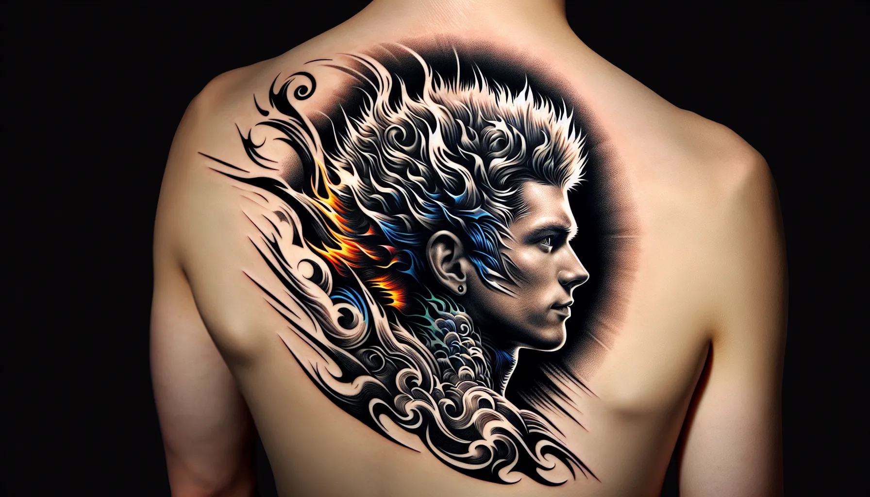 Idea de tatuaje de retrato con cabello puntiagudo