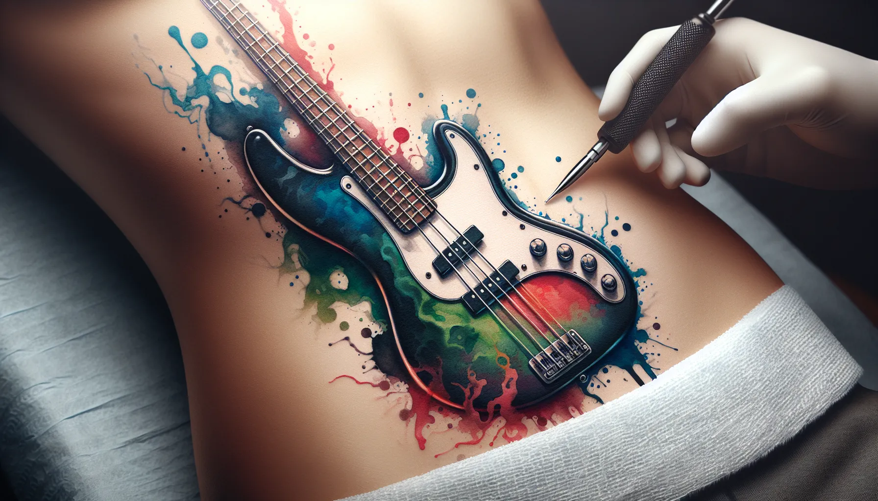 Ilustracion de bajo de guitarra en acuarela