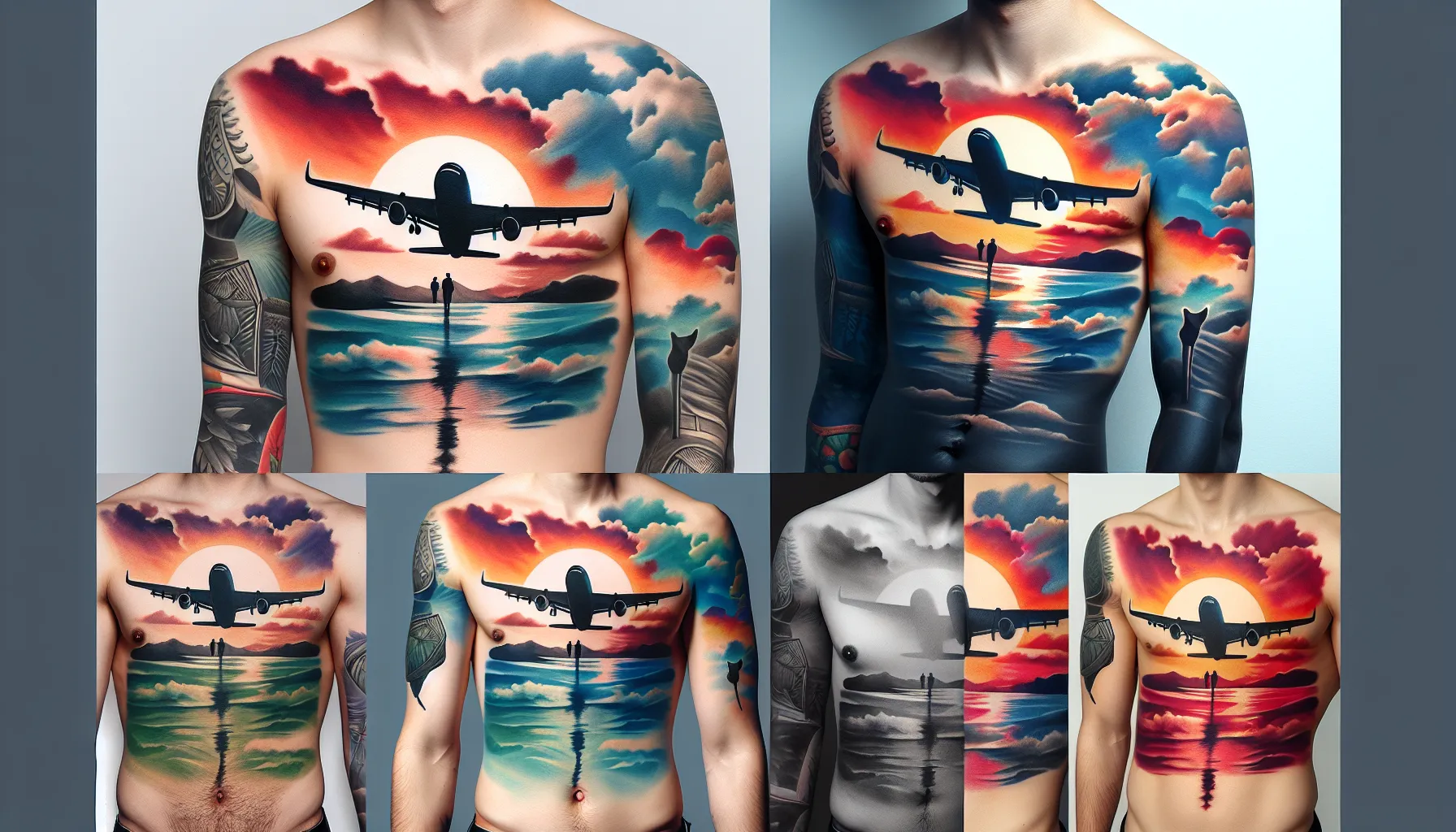 Tatuaje de Avion de Horizonte en Acuarela