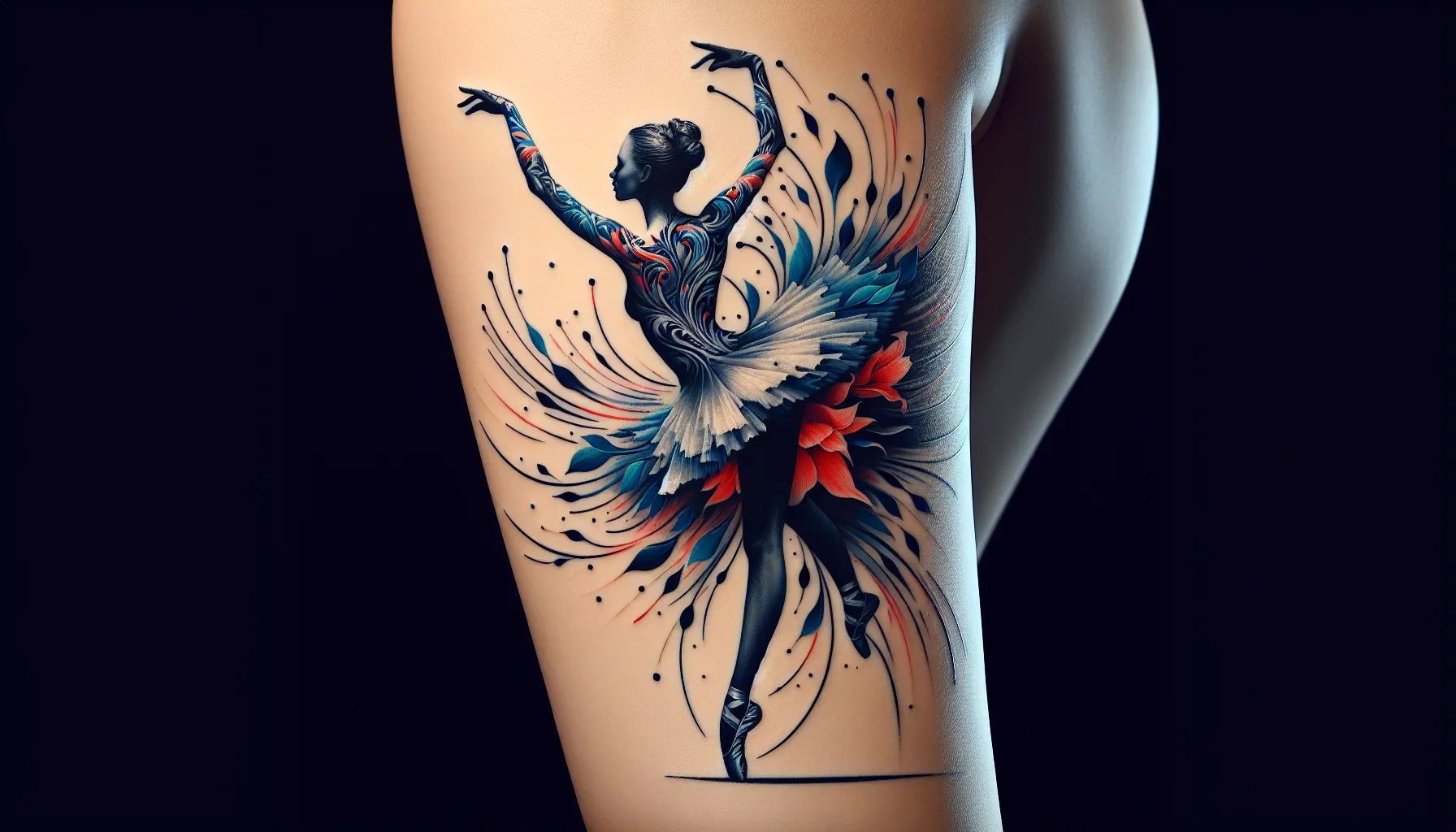 Tatuaje de Bailarina de Ballet Floral