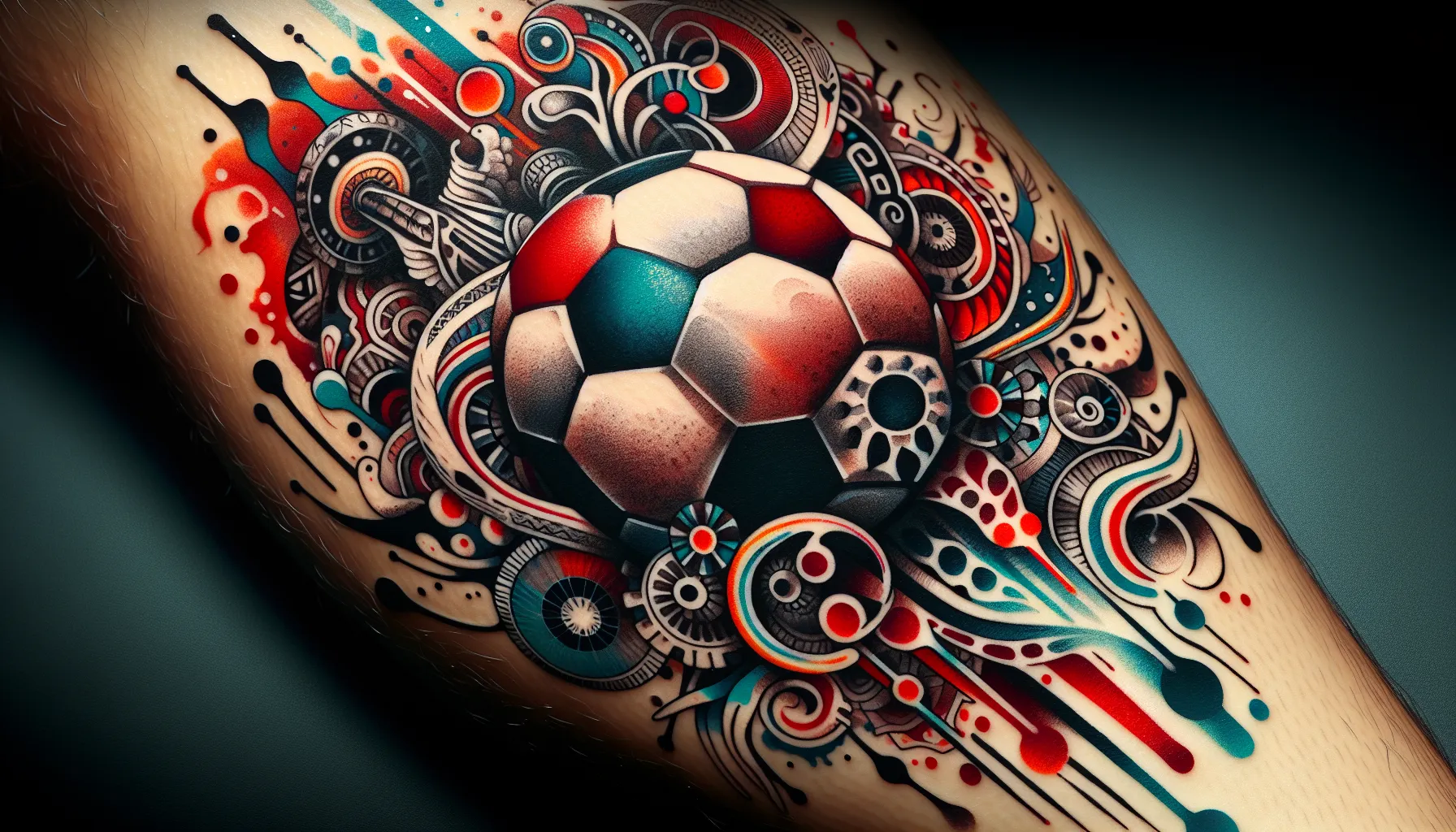 Tatuaje de balon de futbol en acuarela