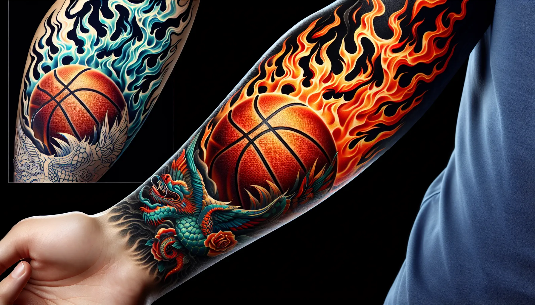 Tatuaje de baloncesto en llamas