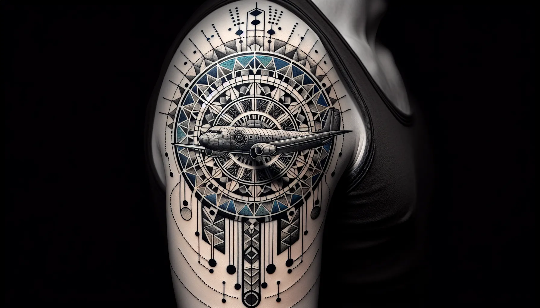 Tatuaje de contorno de avion geometrico