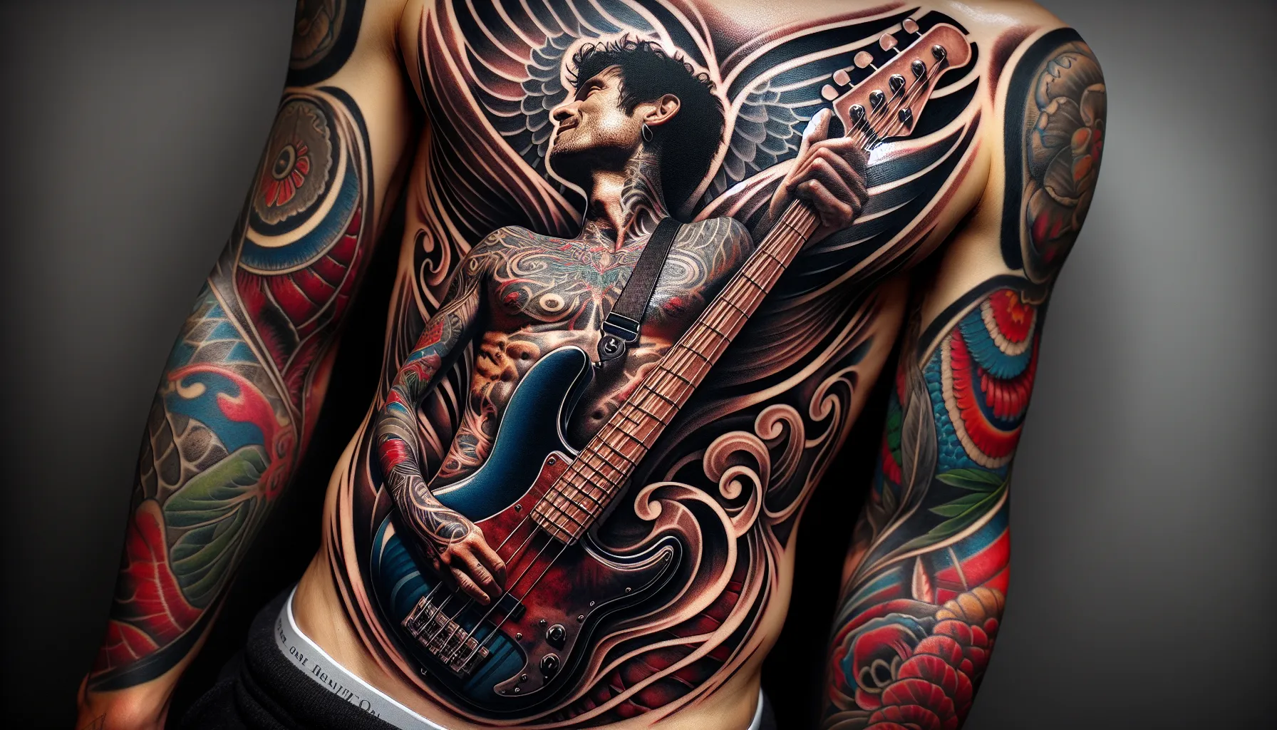 Tatuaje de guitarra baja geometrica