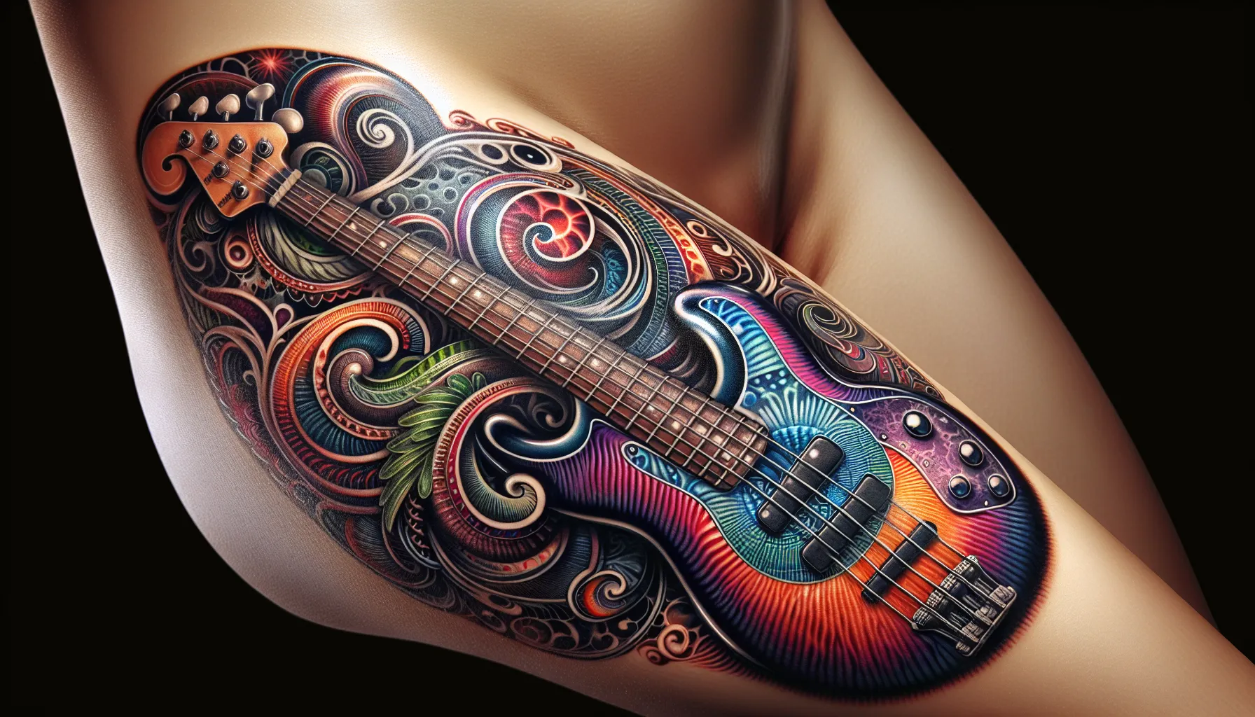 Tatuaje de guitarra bass vintage