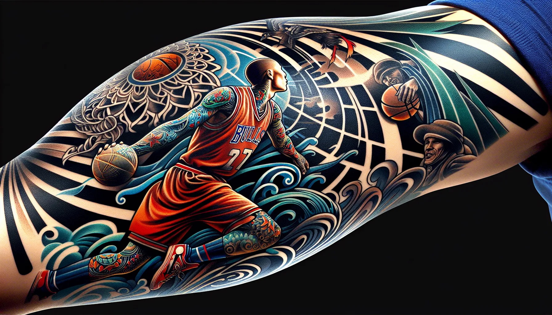 Tatuaje de manga de la cancha de baloncesto